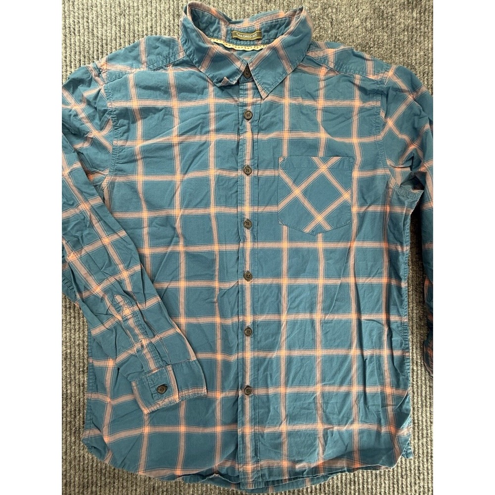 Quiksilver Shirt Mens Small Blue Orange Plaid Waterman‎ Collection Tailored Fit